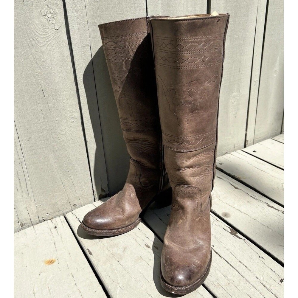 Y2K Frye Jane Classic Women’s Knee High Heeled Horse Stitch Rustic Brown 8 Rare